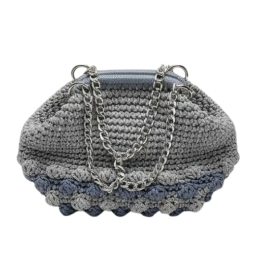 شنطة كروشيه رمادية مزهرة